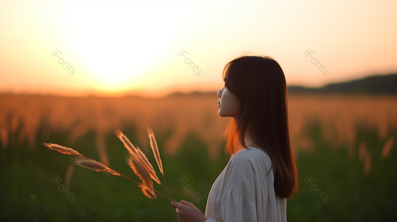 唯美夕阳下的女性背影人物摄影图,高清,摄影图,摄影图片,图片大全,摄影图免费下载